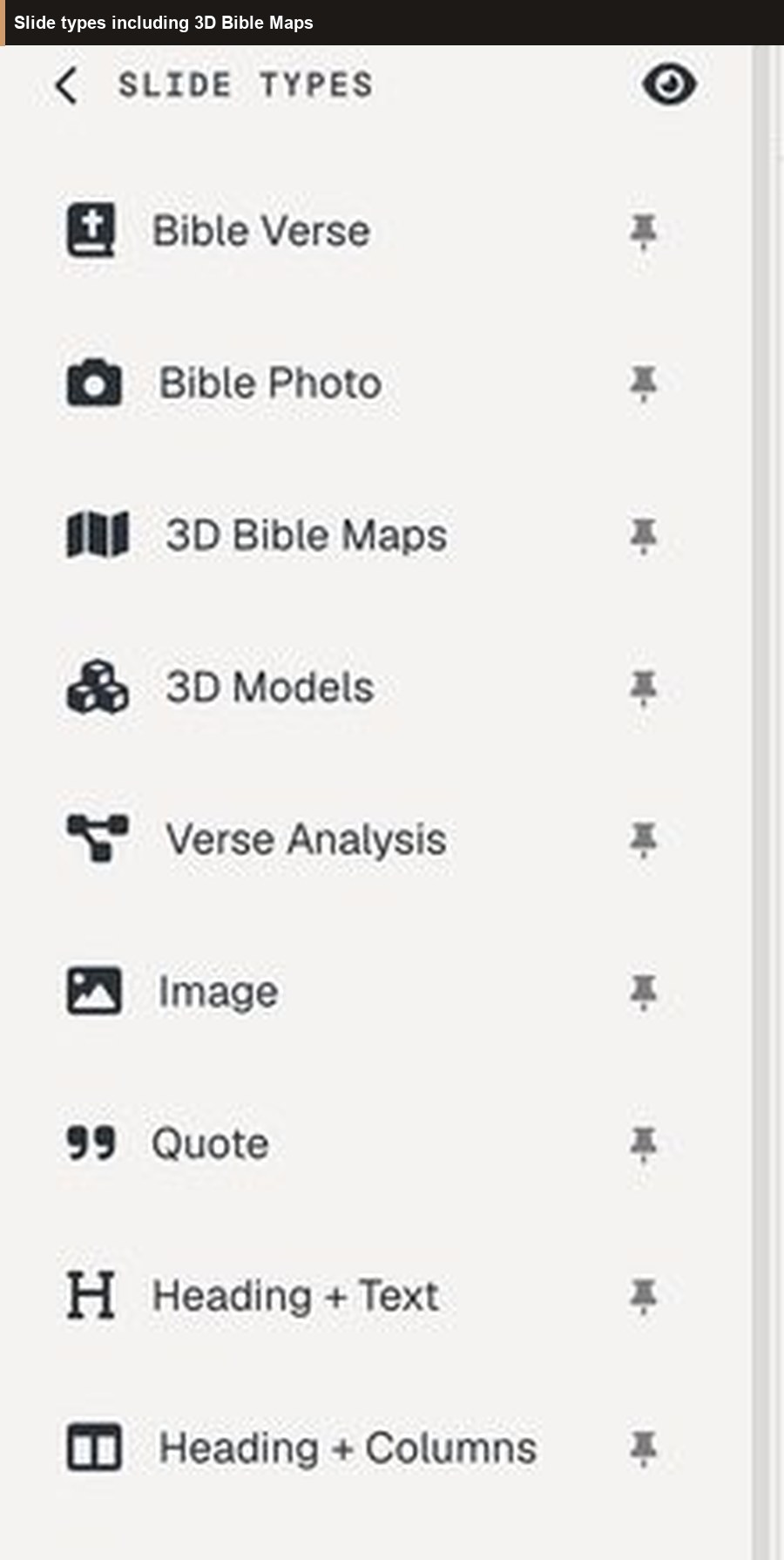 Bible Photo sits in the slide types list with your other teaching tools.